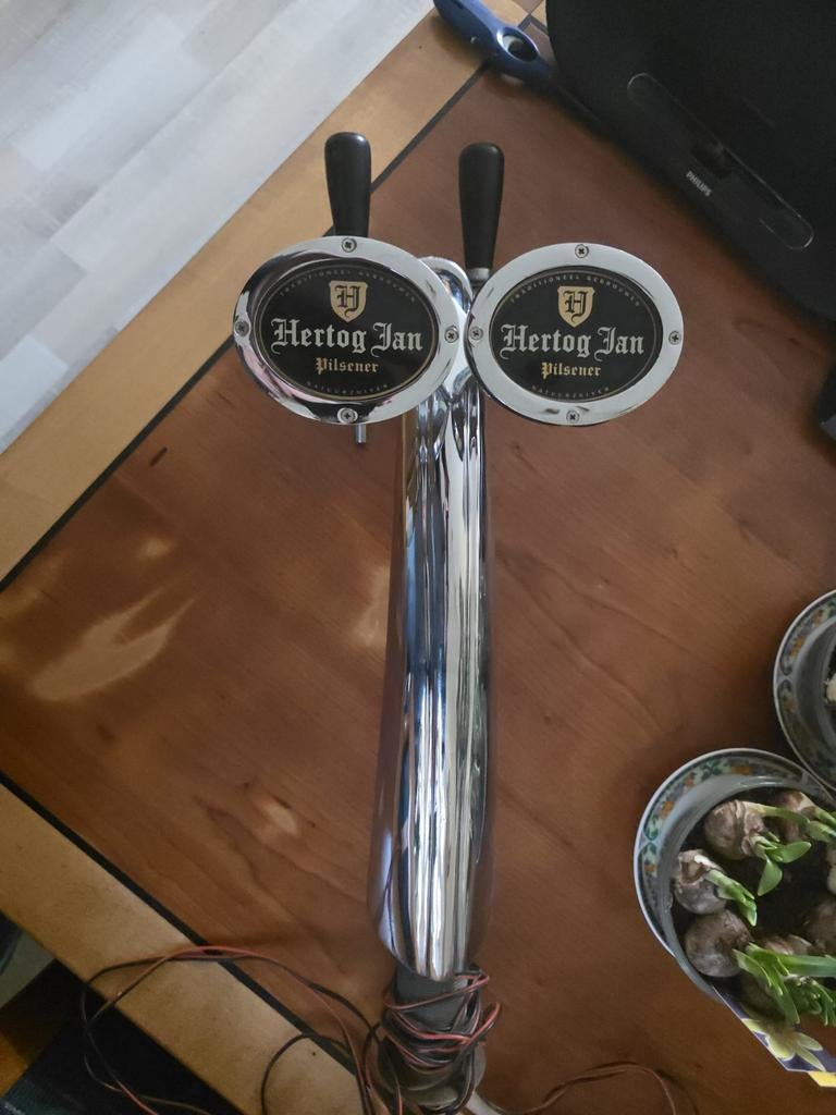 Dubbele Hertog Jan biertap met verlichting vintage, Ophalen of Verzenden, Gebruikt