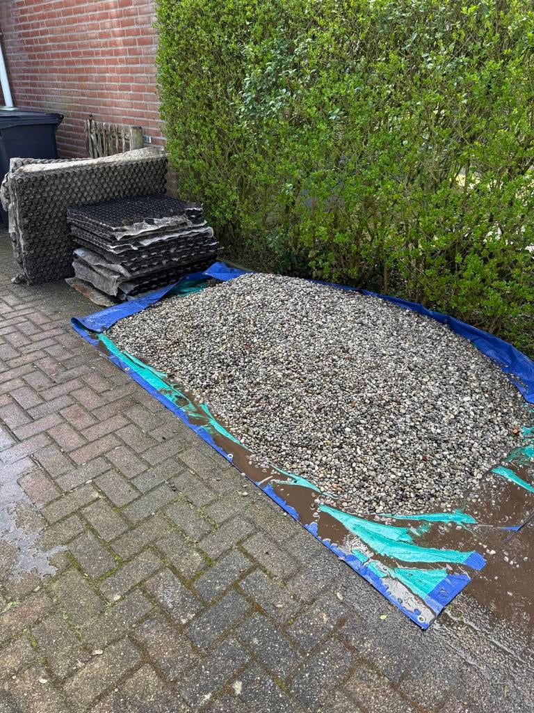 12 m2, Multicolor kiezelstenen, grind met opsluitbandjes, Tuin en Terras, Grind, Keien en Split, Ophalen, Gebruikt, Grind, Multi