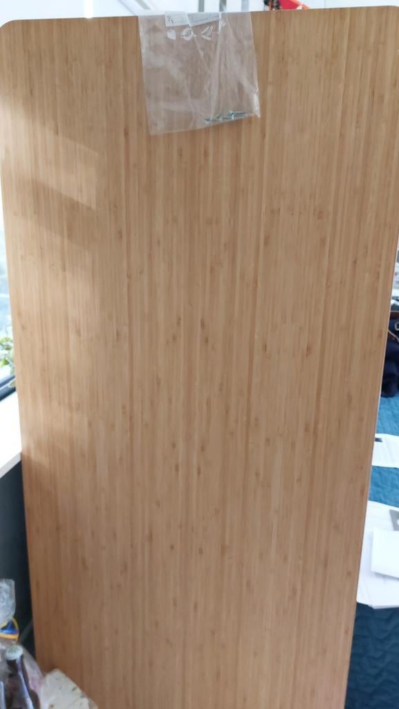 Koopje! Ikea HILVER bamboe tafel ADILS poten wit, Ophalen, 100 tot 150 cm, 50 tot 100 cm, Zo goed als nieuw