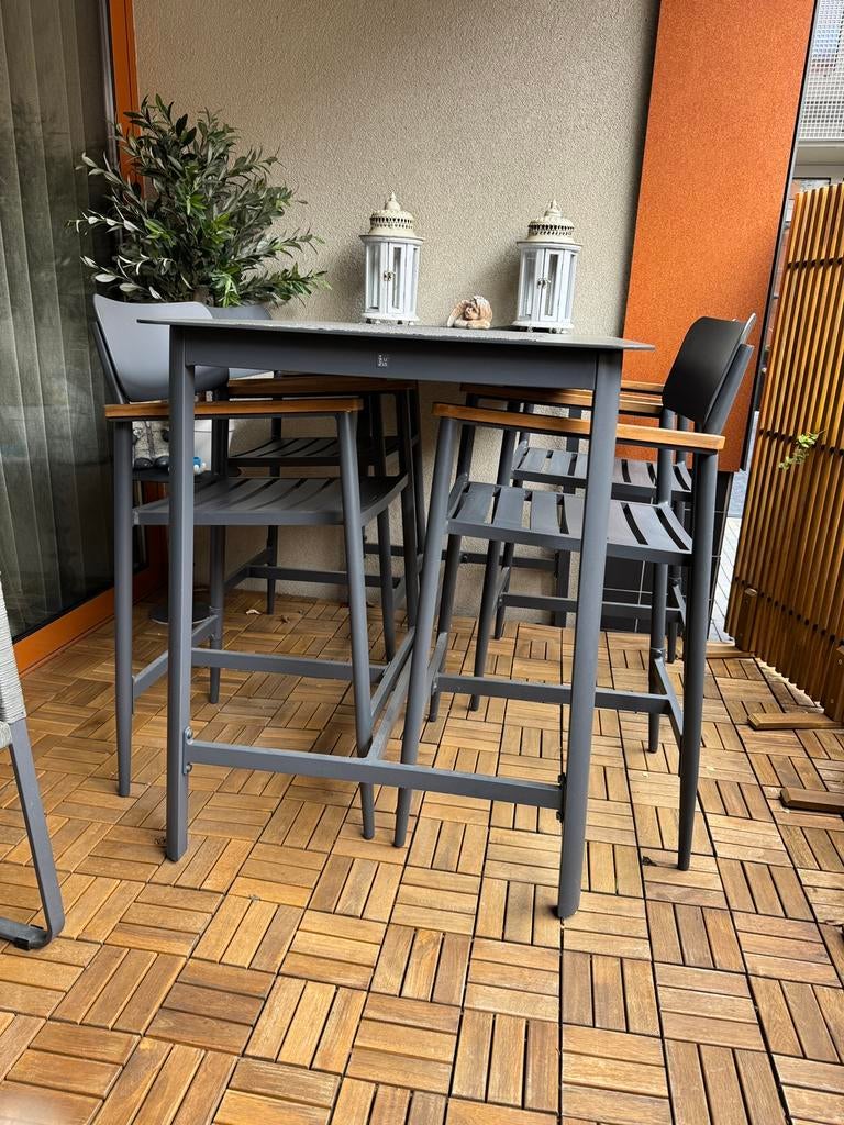 Hoge tuintafel met stoelen - Intratuin - antraciet, Tuin en Terras, Ophalen, Zo goed als nieuw, Rechthoekig, Metaal