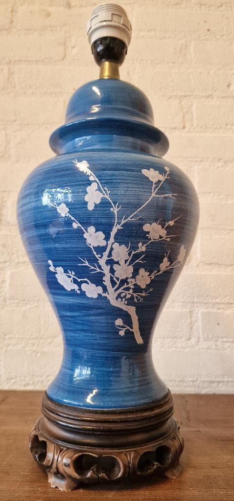 Chinese Chinoiserie Porseleinen Lamp -  Prunusbloesem, Antiek en Kunst, Antiek | Lampen, Ophalen of Verzenden