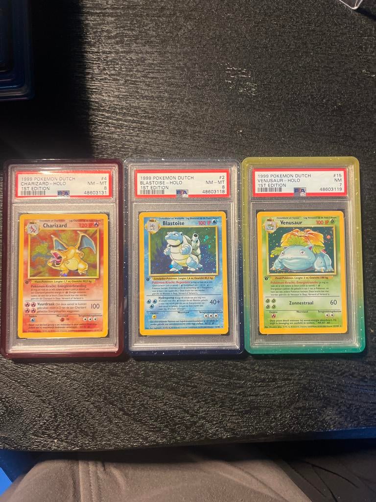 Pokémon Charizard, Blastoise, Venusaur 1st Edition PSA 8, Ophalen of Verzenden, Gebruikt, Meerdere kaarten, Foil