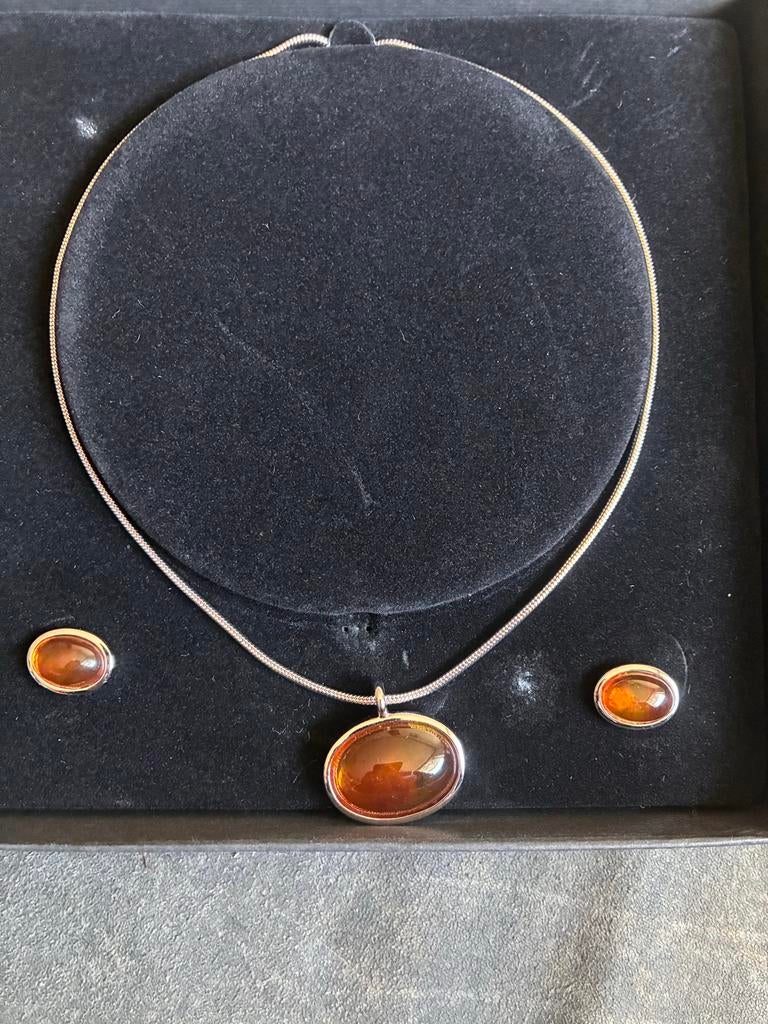 Kettingen oorbellen met barnsteen, Overige materialen, Oranje, Ophalen of Verzenden, Zo goed als nieuw