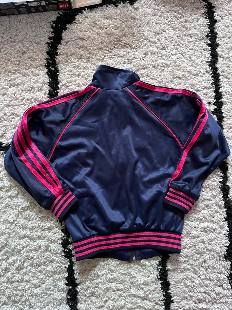 Retro Adidas trainingsjack maat 140 - Blauw/Roze, Ophalen of Verzenden, Gebruikt, Jongen of Meisje