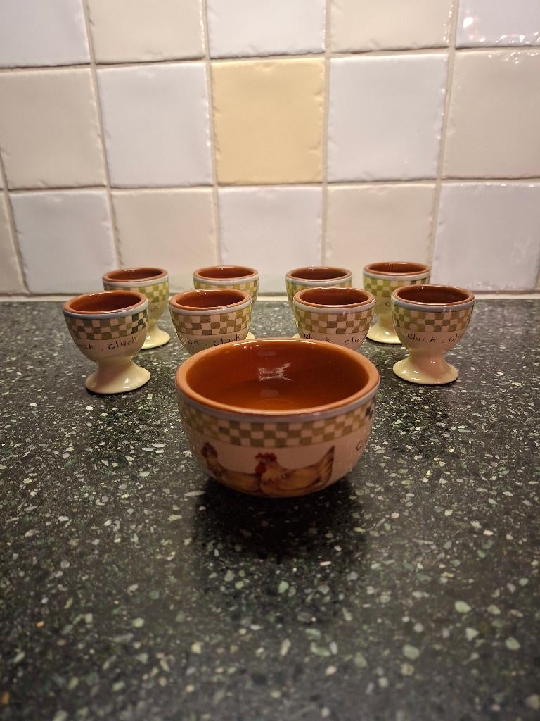 Jet ter Steege Cluck Cluck eierdopjes plus schaaltje, Overige typen, Ophalen of Verzenden, Zo goed als nieuw, Overige stijlen