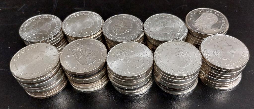 Partijtje van 100 zilveren tientjes Juliana 1970-1973, Postzegels en Munten, Munten | Nederland, Ophalen of Verzenden, Koningin Juliana