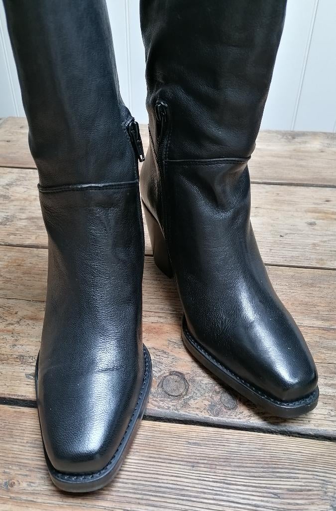 VIA VAI Zwart leren hoge laarzen Maat 38...Nieuw!, Via Vai, Hoge laarzen, Verzenden, Zwart