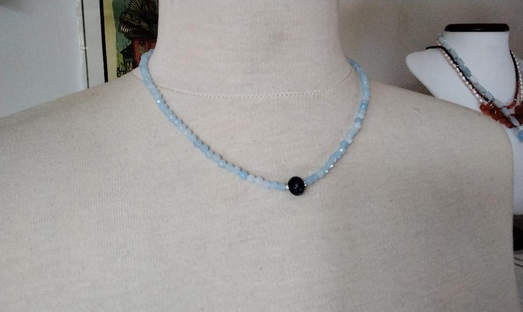 Unieke Ketting Blauwe Saffier & Aquamarijn Zeldzaam, Ophalen, Nieuw, Blauw, Overige materialen