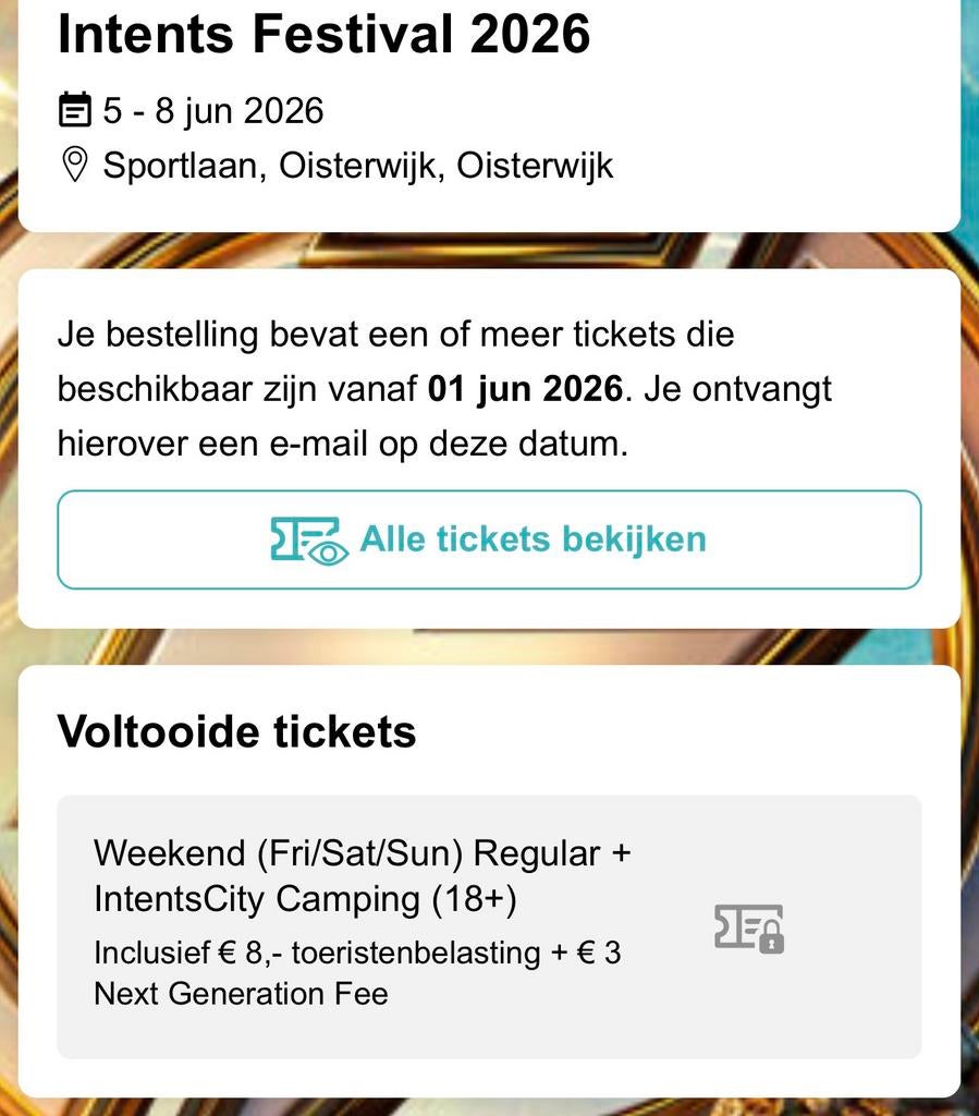 Intents Festival Camping Ticket, Tickets en Kaartjes, Eén persoon