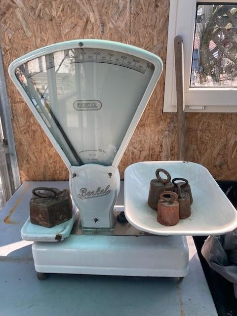 Originele Berkel winkelweegschaal met oude gewichten, Ophalen, Gebruikt, Winkelweegschaal, Analoog