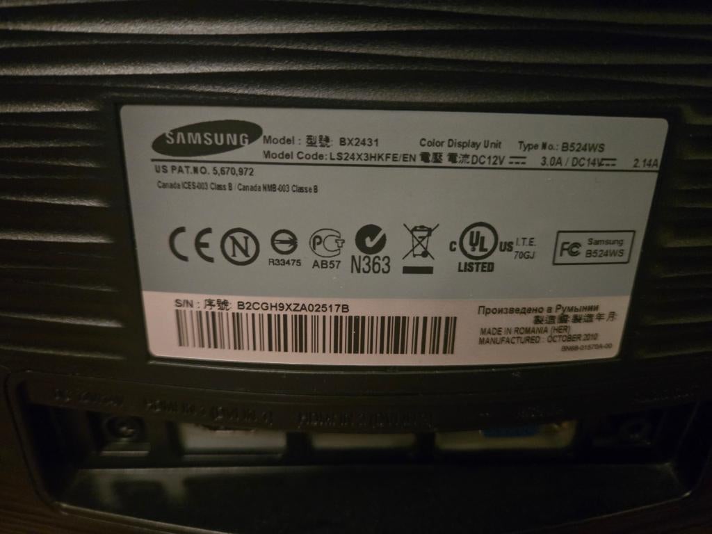 samsung monitor 24inch BX2431, Ophalen of Verzenden, Full HD, 60 Hz of minder, VGA