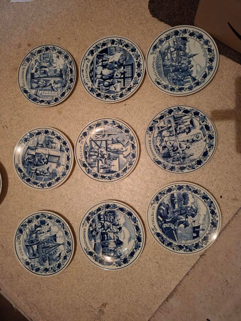 Set van 9 Delfs Blauwe Wandborden - Ambachten, Antiek en Kunst, Antiek | Wandborden en Tegels, Ophalen of Verzenden