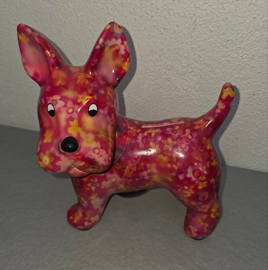 Pomme Pidou Spaarpot hond met bloemetjespatroon, Ophalen of Verzenden, Steen, Aardewerk of Keramiek, Dier