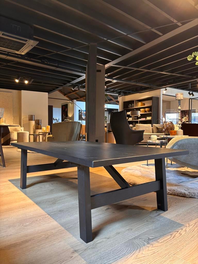 Salontafel 150x85 Massief Eiken Blad Zwart/Antraciet, Ophalen, Gebruikt, Landelijk modern, 100 tot 150 cm