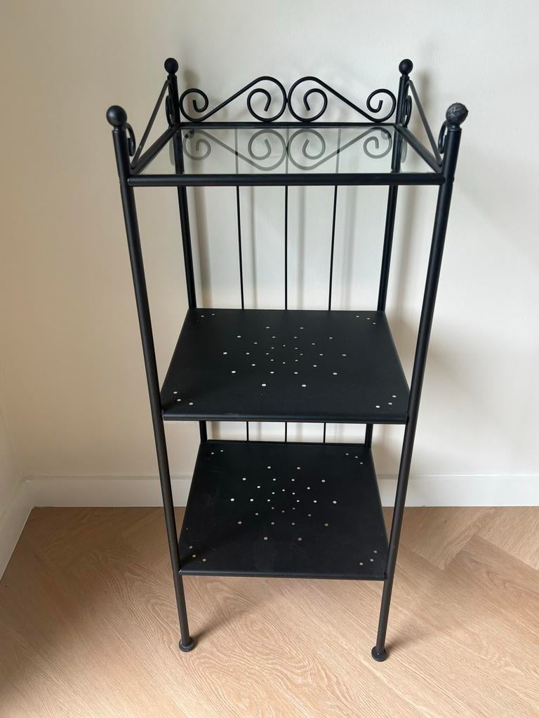 Ikea zwart metalen rek met glazen plank, Huis en Inrichting, Ophalen, Gebruikt