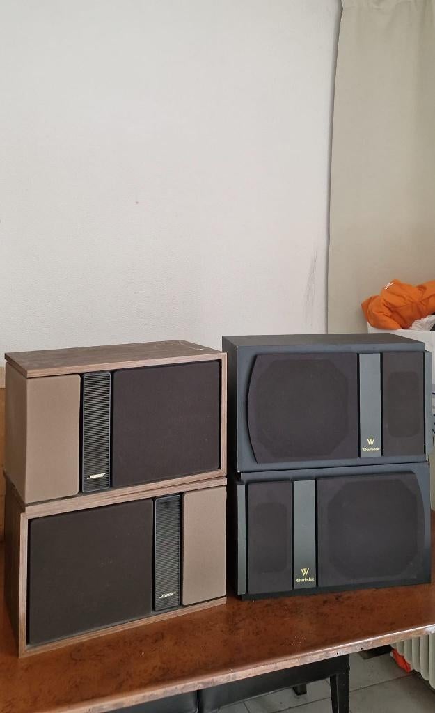Wharfedale + Bose Vintage Speakers – 2 Sets – Werkend, Audio, Tv en Foto, Gebruikt, 120 watt of meer, Front, Rear of Stereo speakers