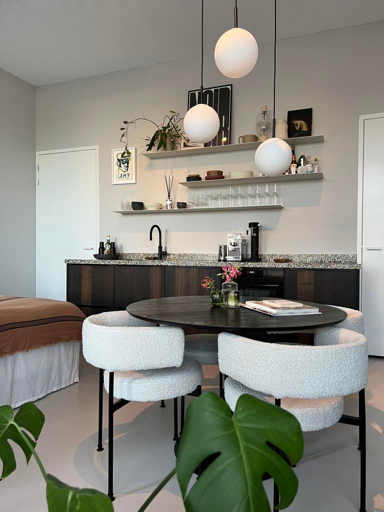 4 Woood Lianne Dining Chairs, Ophalen, Gebruikt, Wit, Stof