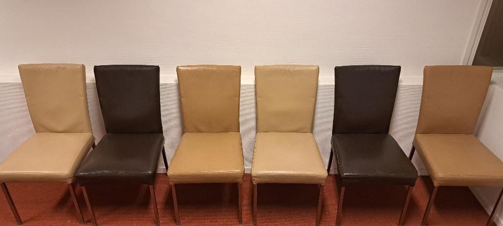 Set Bert Plantagie eetkamerstoelen – leer, Gebruikt, Bruin, Leer, Ophalen of Verzenden