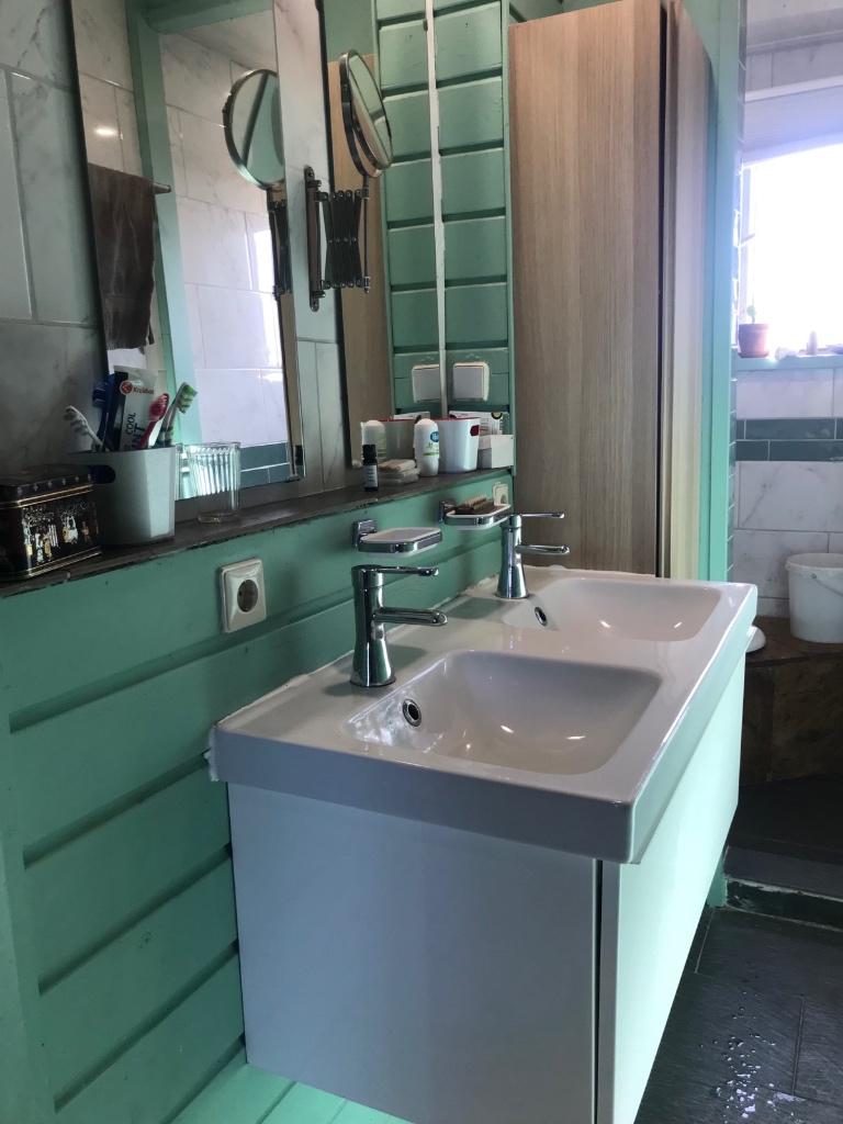 badkamermeubel met dubbele wastafel, Huis en Inrichting, Badkamer | Badkamermeubels, Ophalen, Gebruikt, 100 tot 150 cm, Minder dan 100 cm