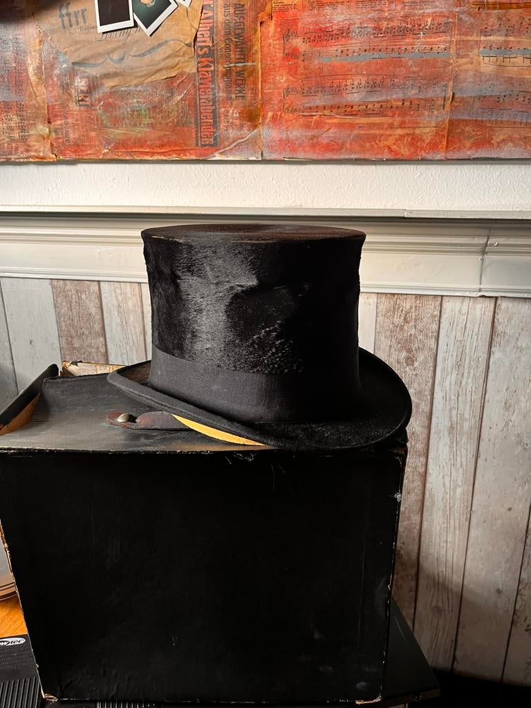 Antieke Hoge Hoed - Zwart, Antiek en Kunst, Ophalen, Heren