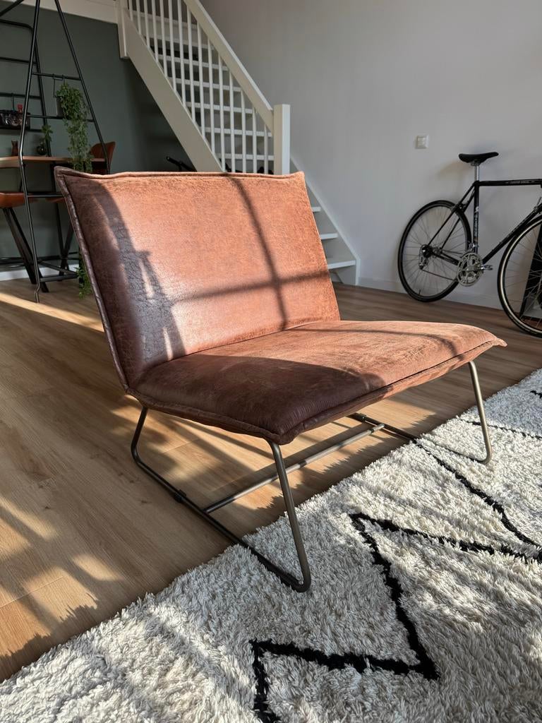 Cognac Microleder Fauteuil 1,5-zits, Huis en Inrichting, Fauteuils, Nieuw, Stof, 75 tot 100 cm, Ophalen of Verzenden