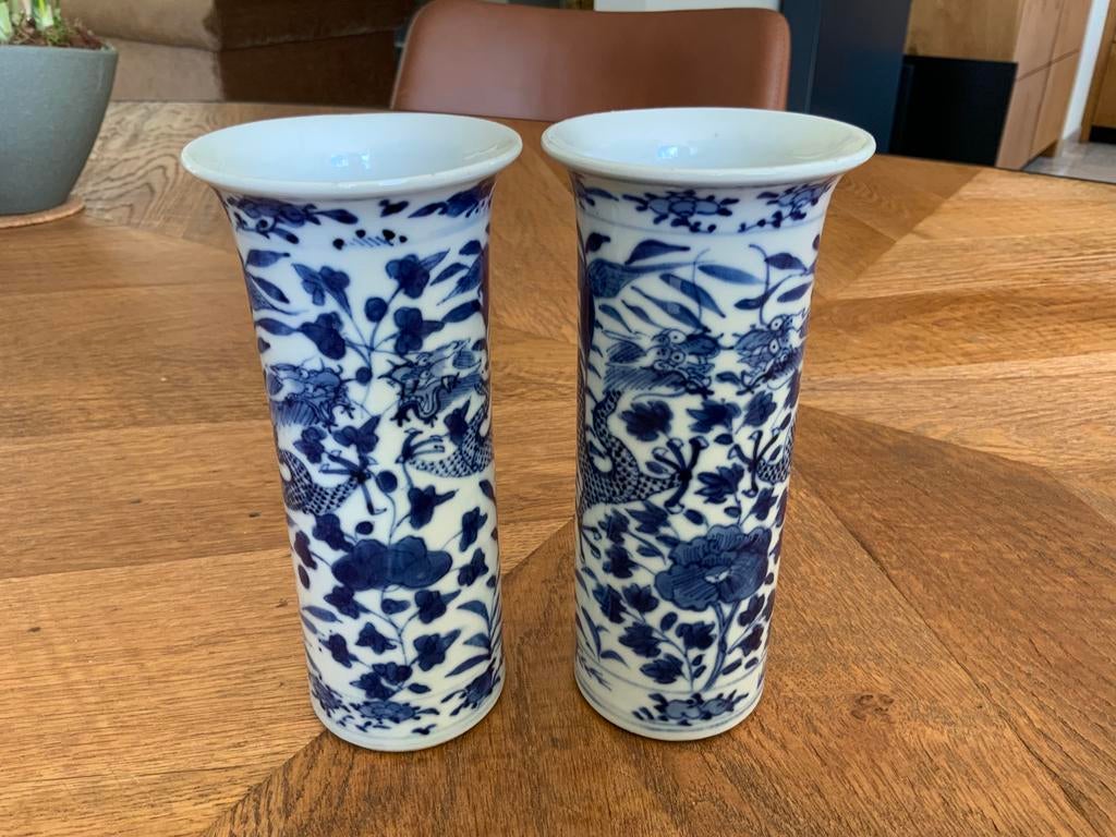 2 Chinese 19e eeuws kastvazen draken decor geheel gaaf., Antiek en Kunst, Ophalen of Verzenden