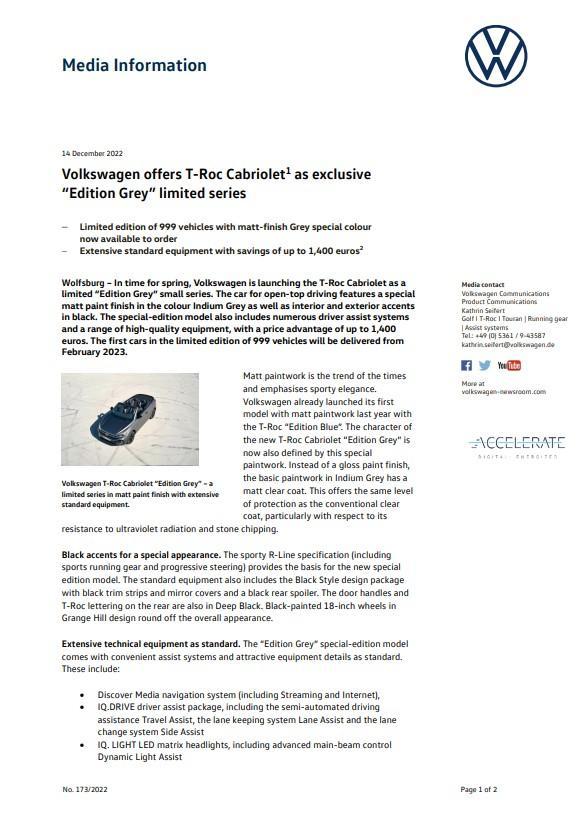 Volkswagen T-Roc Cabrio 1.5 TSI R-Line Edition Grey | 150 PK, Auto's, Volkswagen, 12 maanden, 4 cilinders, 4 stoelen, Zwart