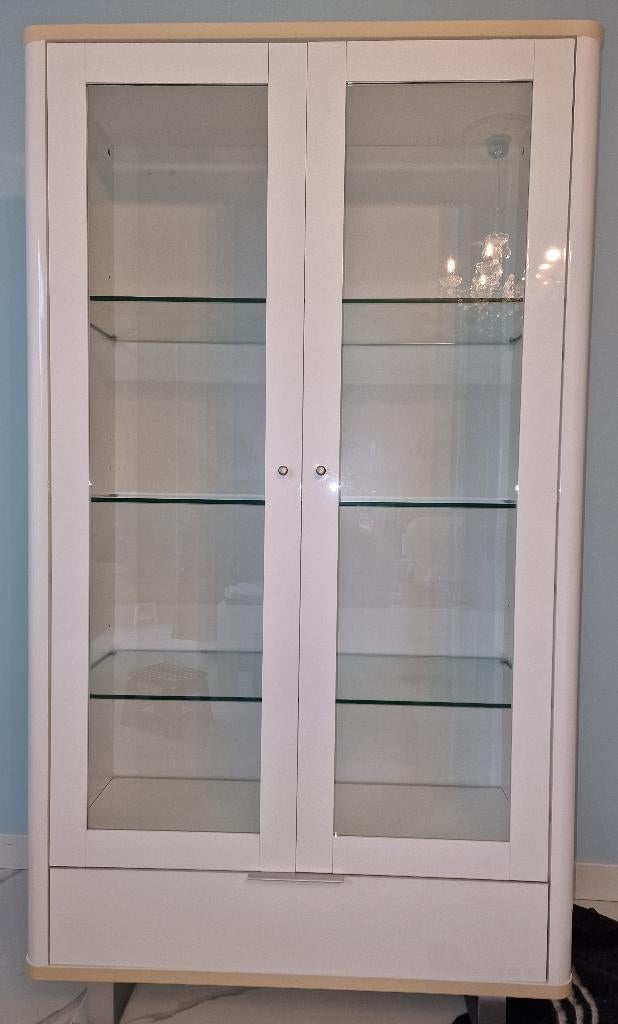 Vitrinekast Gwen hoogglans wit, Ophalen, Met deur(en), 200 cm of meer, Zo goed als nieuw