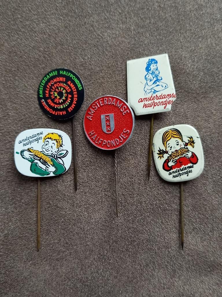 Speldjes Amsterdamse halfpondjes, Verzamelen, Speldjes, Pins en Buttons, Ophalen of Verzenden, Gebruikt