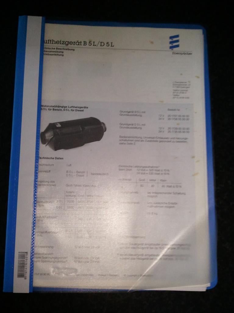 (kopie) handleiding voor EBERSPÄCHER B5L / D5L verwarming, Watersport en Boten, Ophalen of Verzenden, Nieuw, Motor en Techniek