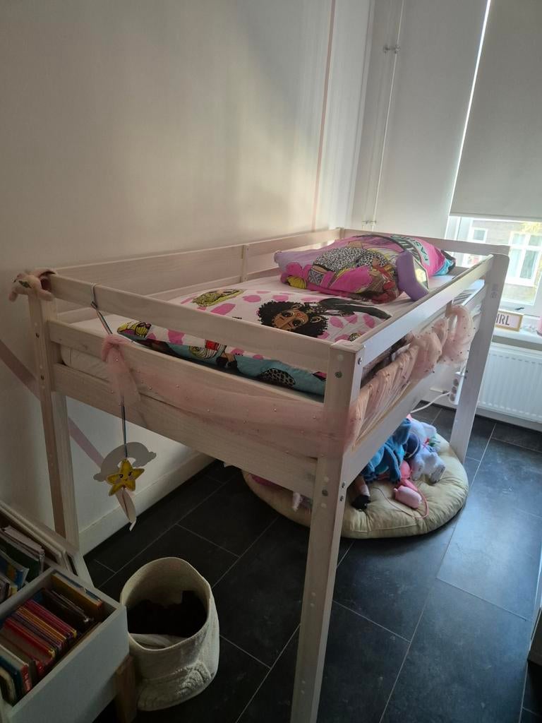 Witte hoogslaper, Gebruikt, Eenpersoons, Ophalen of Verzenden, 90 cm