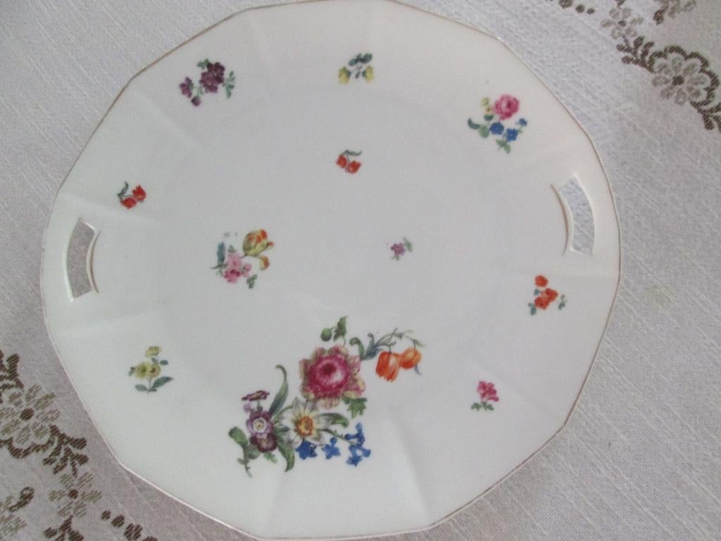 vintage gebakschaal,bloemen gouden rand 27 cm, Ophalen