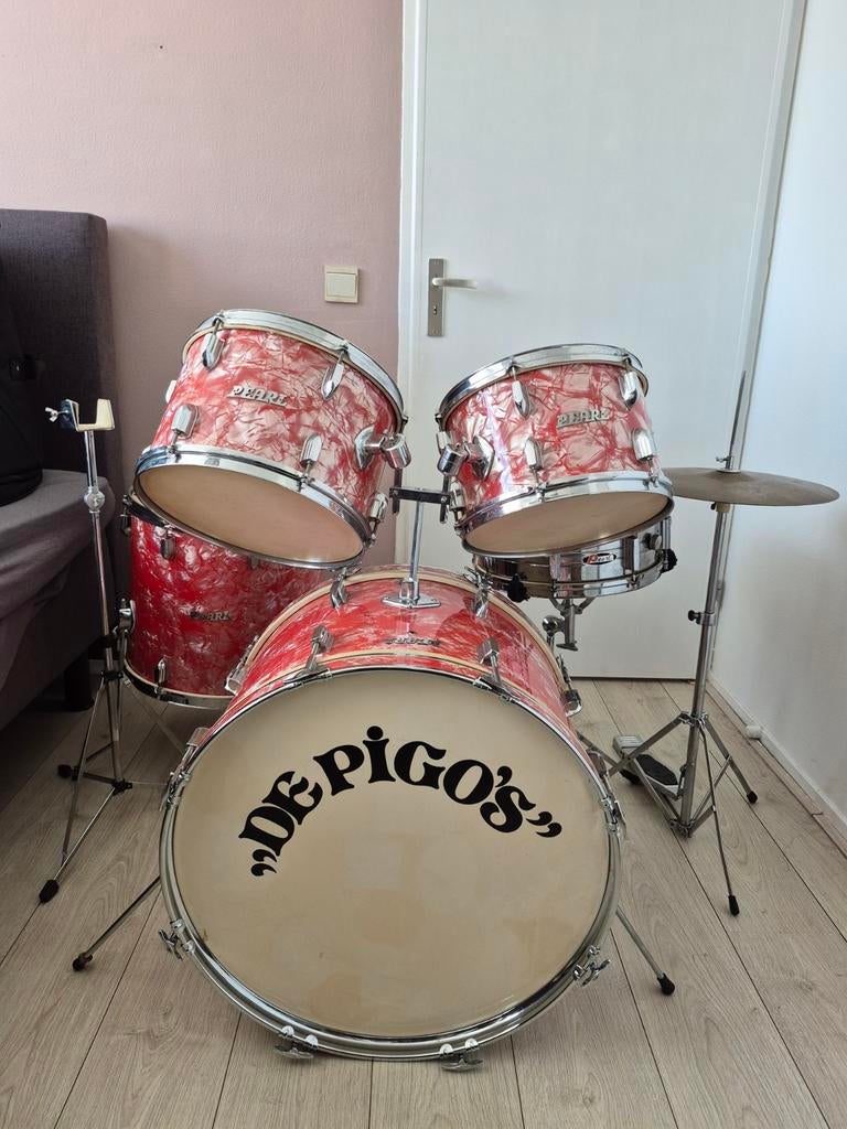 Vintage "60's Japan Pearl Drumstel Pink Oyster Wrap compleet, Ophalen, Gebruikt, Pearl