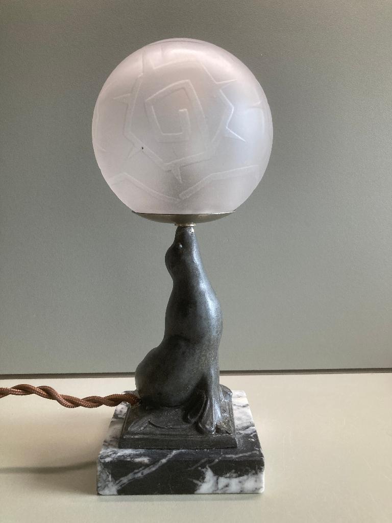 art deco Franse lamp met zeeleeuw jaren 20 30, Ophalen of Verzenden