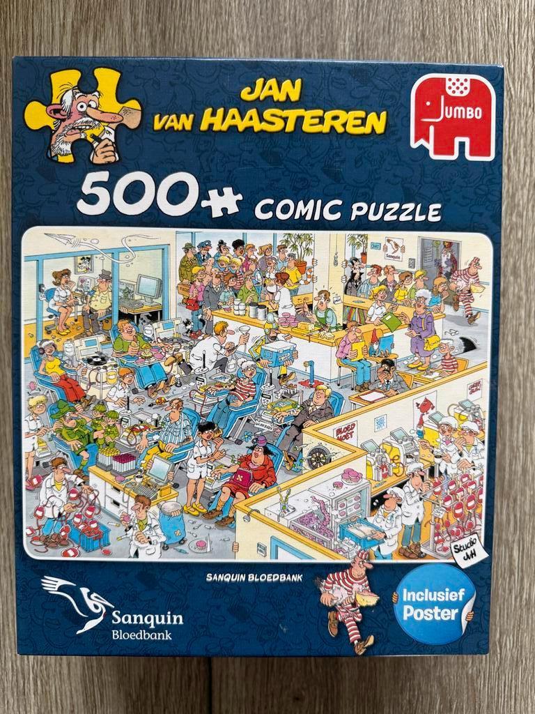 Sanquin Bloedbank / Jan van Haasteren 500 stukjes, Ophalen of Verzenden, 500 t/m 1500 stukjes, Zo goed als nieuw, Legpuzzel