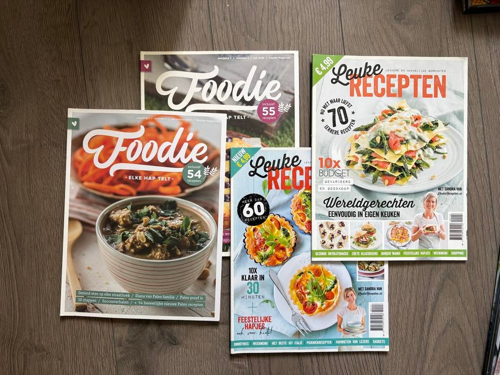 Foodie en Leuke Recepten magazines - 4 stuks, Ophalen of Verzenden, Gelezen, Overige typen