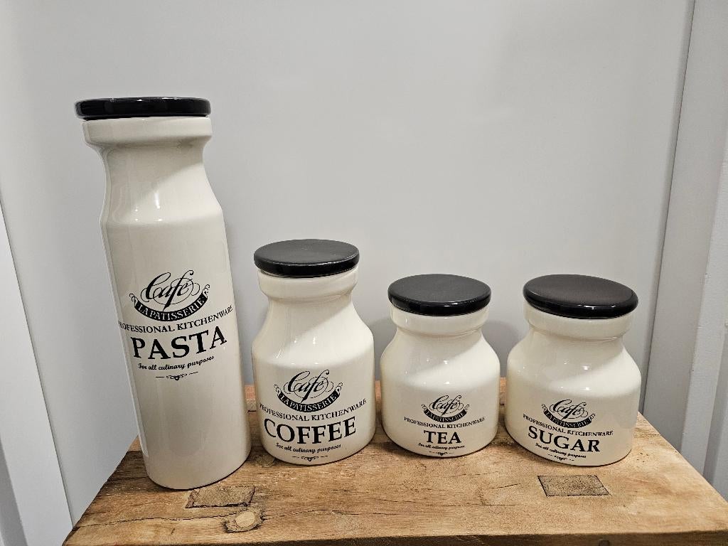 4 LEUKE VOORRAADPOTTEN, Beige, Gebruikt, Ophalen of Verzenden, Voorraadpot