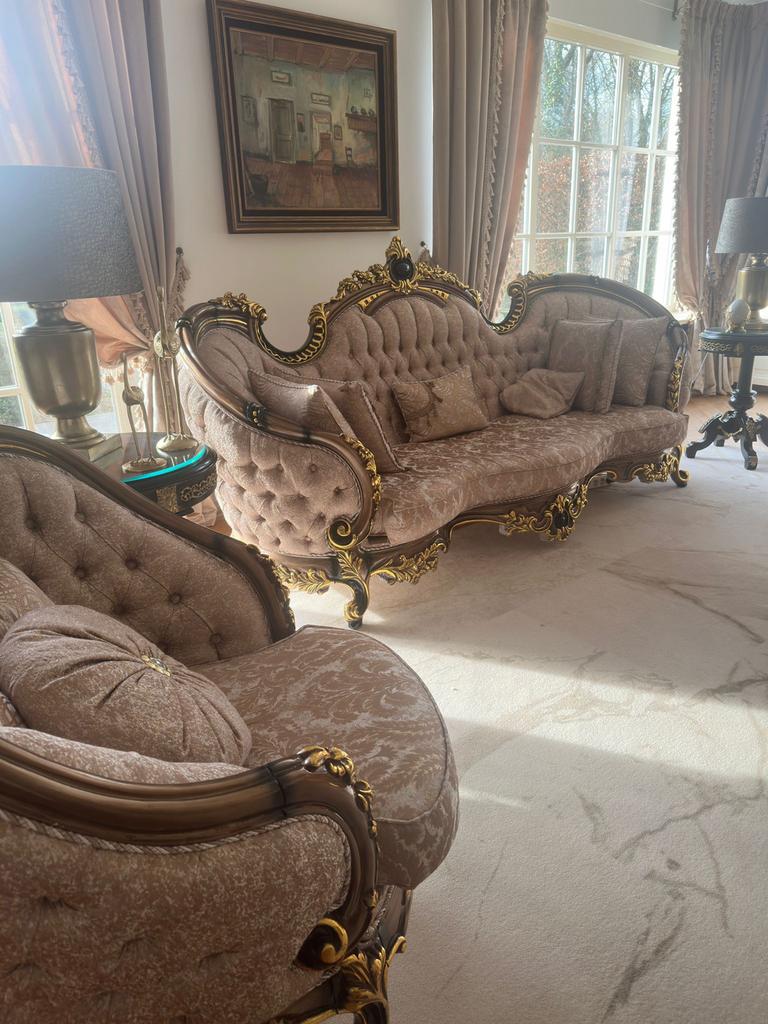 Barok Bankstel: 2x3-zits & 2x1-zits fauteuils, Ophalen, Nieuw, Stof, Barok