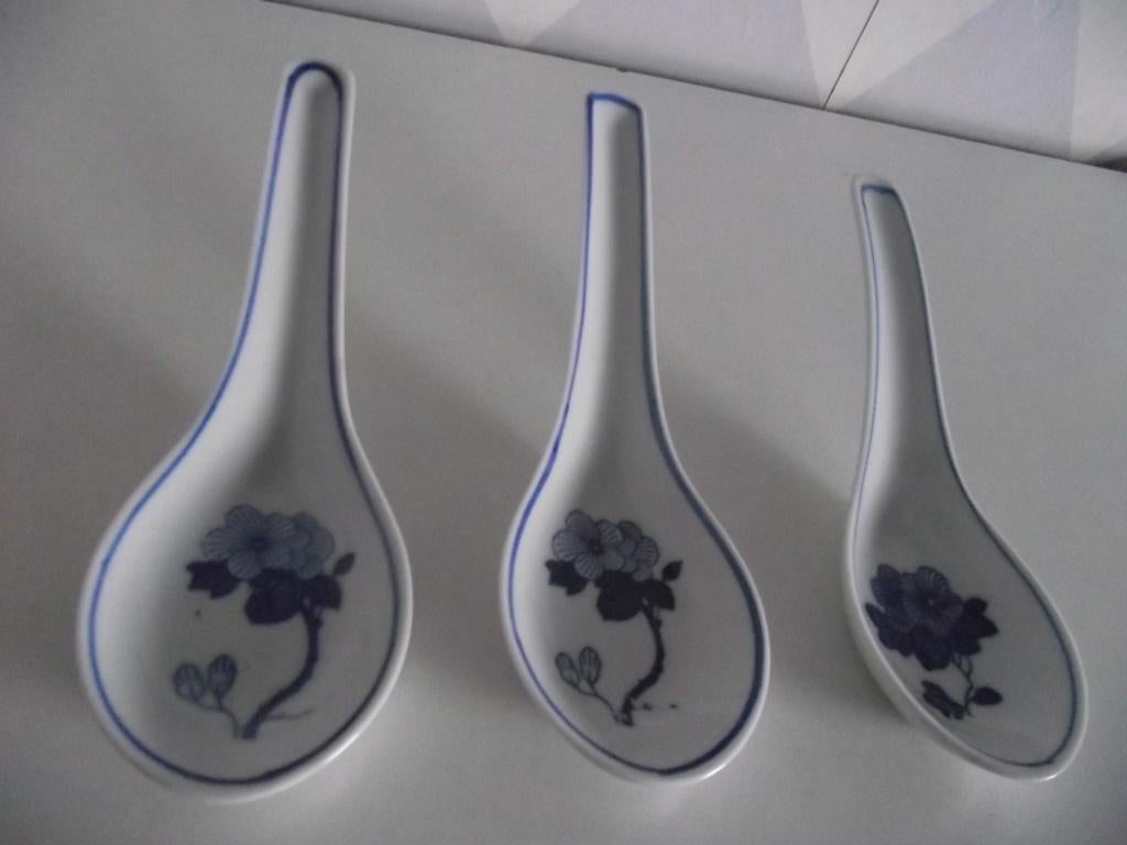 3 chinees porselein rijstlepel viooltje soeplepel 14 cm p s, Antiek en Kunst, Ophalen of Verzenden