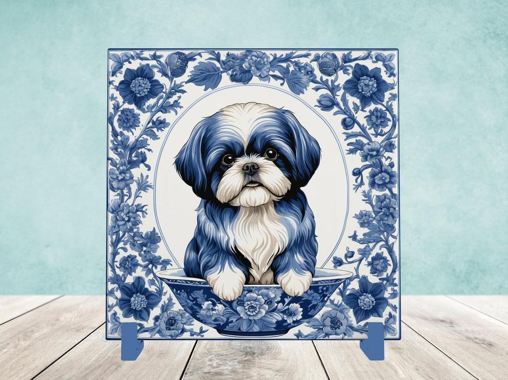 Shih-Tzu Delfts Blauwe tegel incl houder, Ophalen of Verzenden, Nieuw