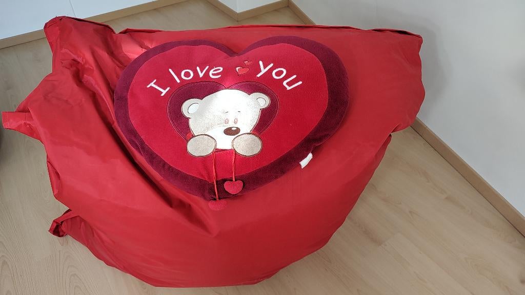 Mooie, Rode Zitzak en Hart kussen (gratis erbij), Ophalen, Zo goed als nieuw, Rood, Zitzak