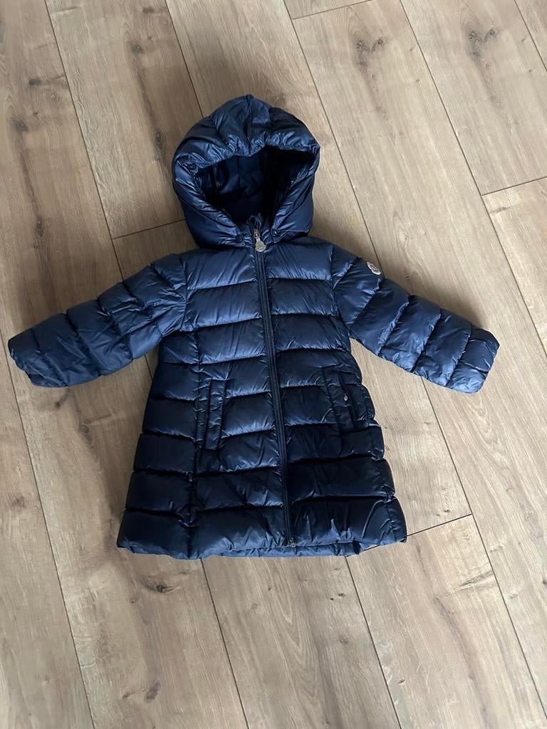 Moncler meisjes jas – maat 12-18 maanden – donkerblauw, Ophalen of Verzenden, Gebruikt, Meisje, Jasje