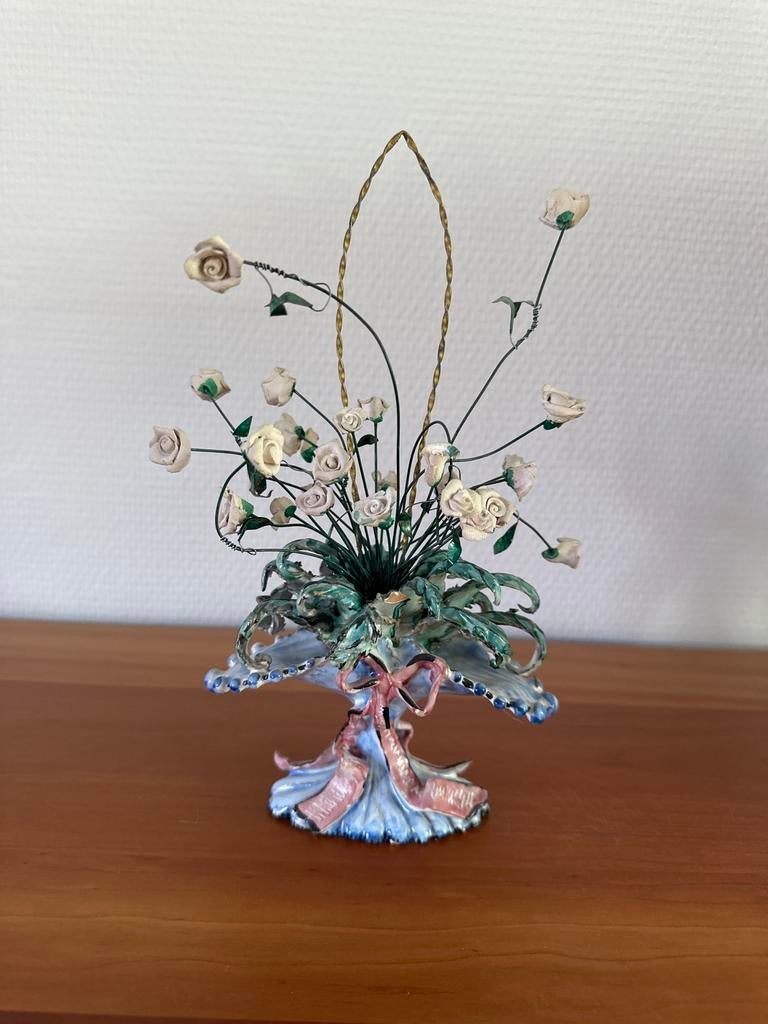 Handgemaakt decoratie stuk met roosjes, +/- 20 cm hoog, Ophalen, Gebruikt