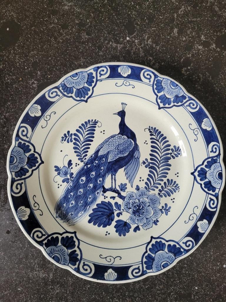 Delfts Blauw Bord met Pauw - Handgeschilderd, Ophalen of Verzenden