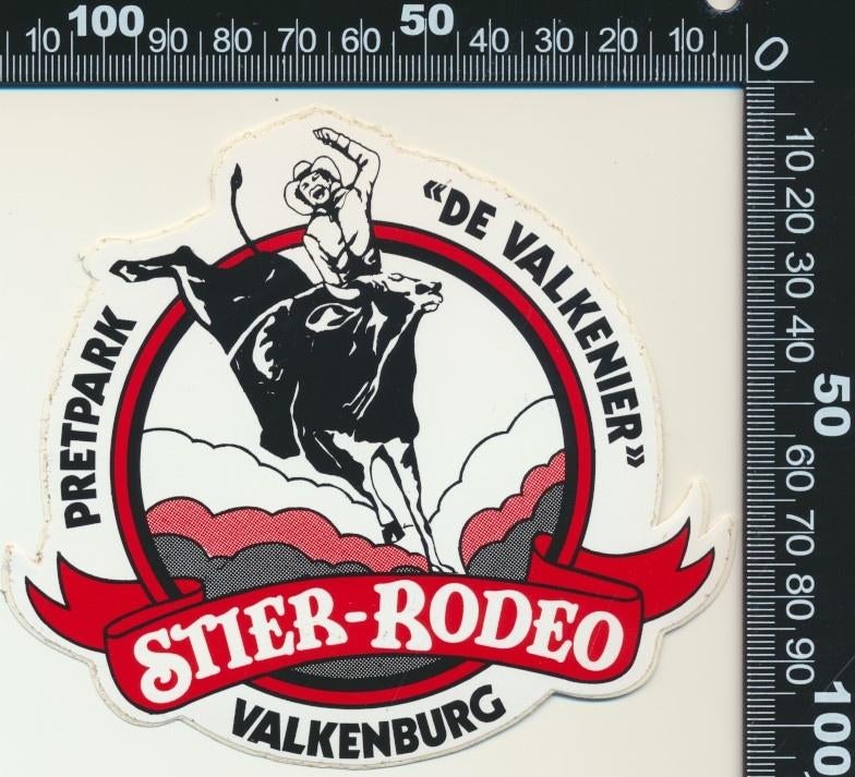 Sticker: Pretpark De Valkenier - Stier Rodeo - Valkenburg, Ophalen of Verzenden, Zo goed als nieuw, Bedrijf of Vereniging