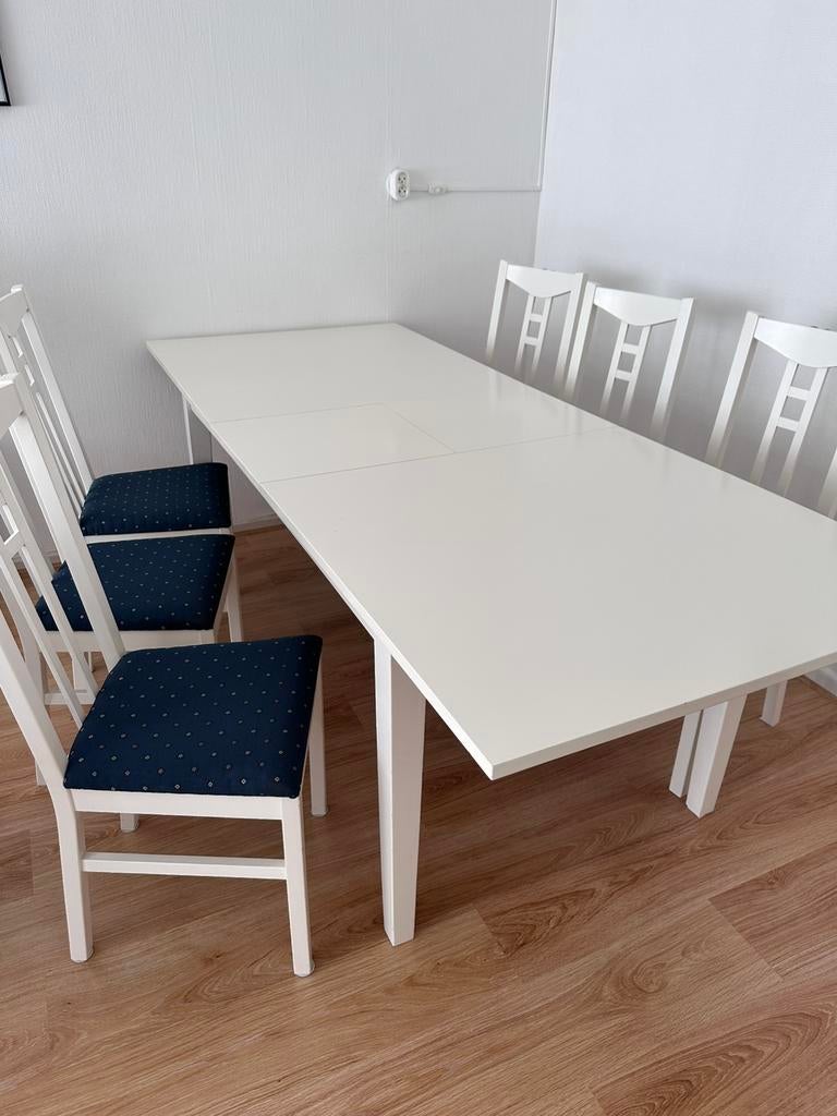 Wit Eettafel met 6 stoel te koop, Ophalen, Gebruikt, Vijf personen of meer, Rechthoekig