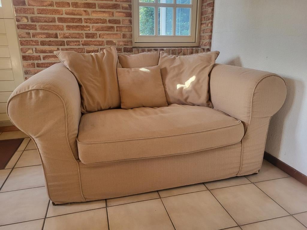 Comfortabele banken - beige zand hoezen wasbaar, Ophalen, Gebruikt, 100 tot 125 cm, Driepersoons