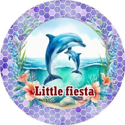 L1298 icing frosting dolfijnen 19cm eetbare taart plaat top, Ophalen of Verzenden, Nieuw, Taarten, Versiering