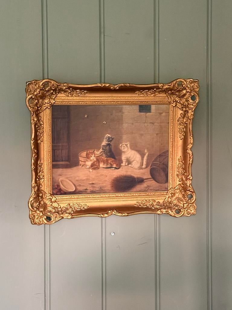 Antiek schilderij met kittens – gesigneerd Julius Hamburger, Antiek en Kunst, Kunst | Schilderijen | Klassiek, Ophalen