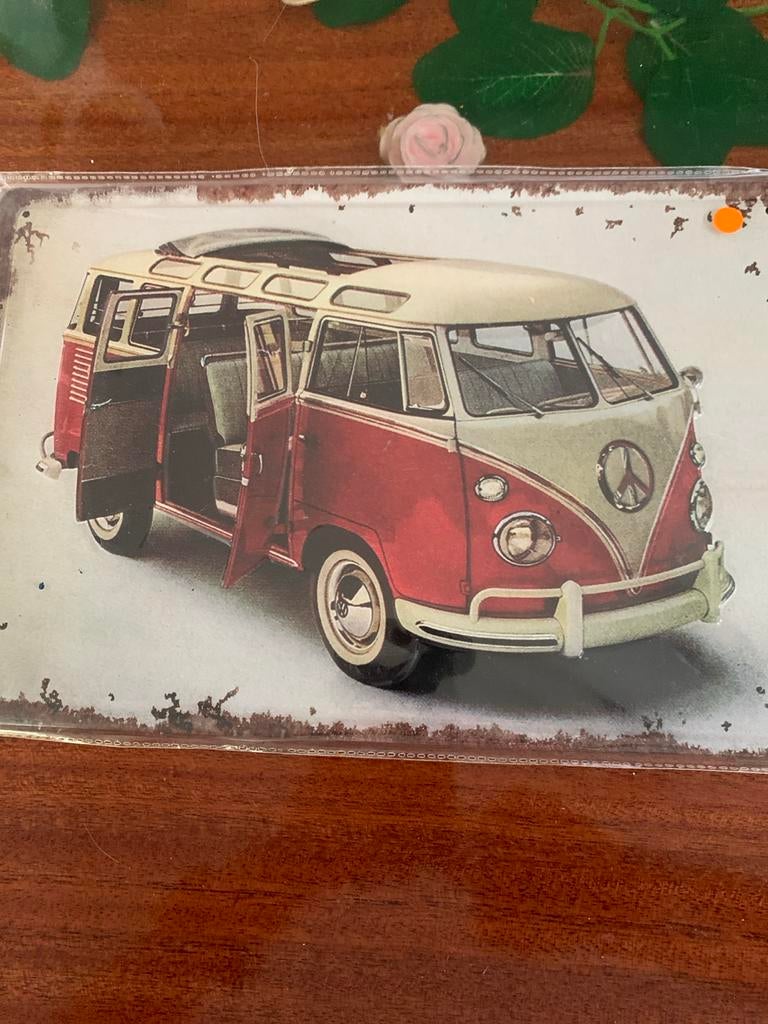 Vintage VW Bus Metalen Plaat - Decoratie, Ophalen, Nieuw, Auto's